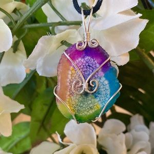 Rainbow Solar Quartz Druzy Pendant Necklace